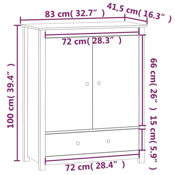 højskab 83x41,5x100 cm massivt fyrretræ gyldenbrun