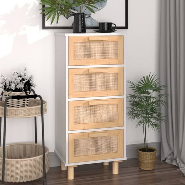skænk 40x30x90 cm massivt fyrretræ og naturlig rattan hvid