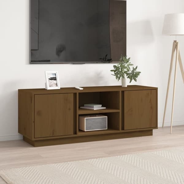 tv-bord 110x35x40,5 cm massivt fyrretræ gyldenbrun