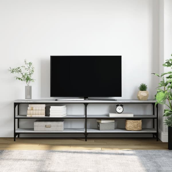TV-taso harmaa Sonoma 180x30x50 cm tekninen puu ja metalli