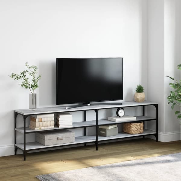 TV-taso harmaa Sonoma 180x30x50 cm tekninen puu ja metalli