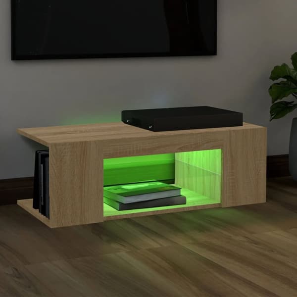 TV-bänk med LED-belysning sonoma-ek 90x39x30 cm