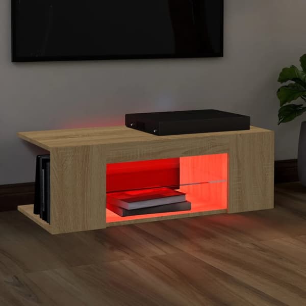 TV-bänk med LED-belysning sonoma-ek 90x39x30 cm