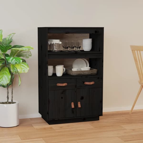 højskab 67x40x108,5 cm massivt fyrretræ sort