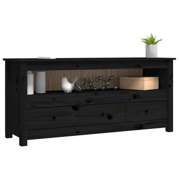 tv-bord 114x35x52 cm massivt fyrretræ sort