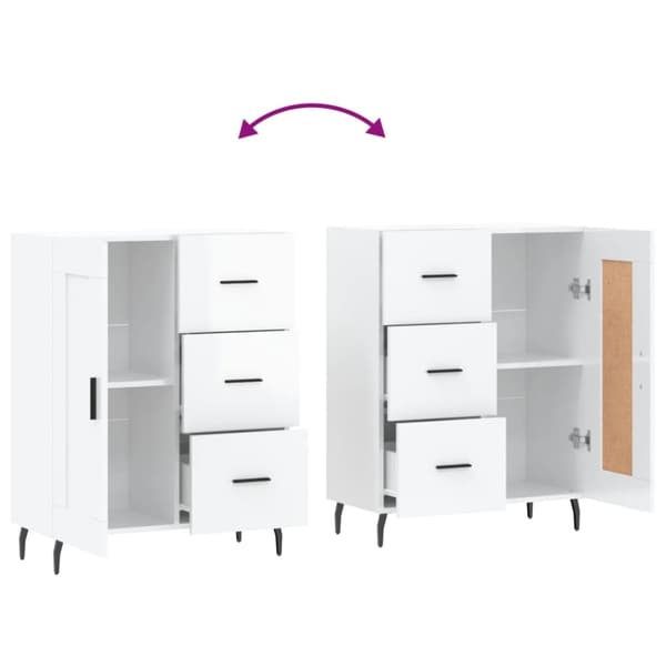 skænk 69,5x34x90 cm konstrueret træ hvid højglans