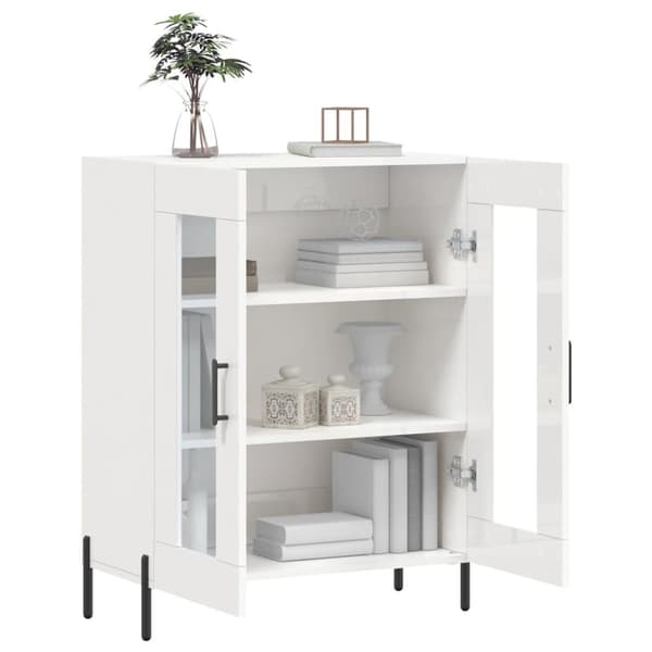 skænk 69,5x34x90 cm konstrueret træ hvid højglans