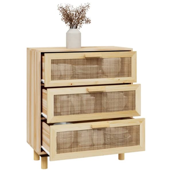 skænk 60x30x70 cm massivt fyrretræ og naturlig rattan brun