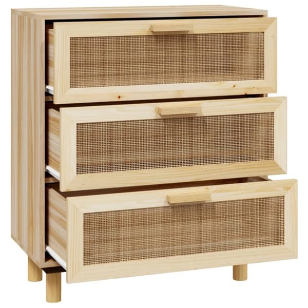 skænk 60x30x70 cm massivt fyrretræ og naturlig rattan brun