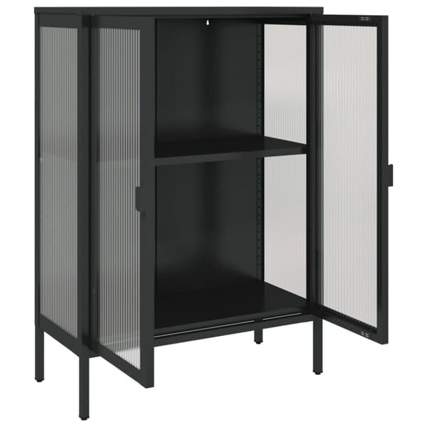 skænk 75x35x105 cm glas og stål sort