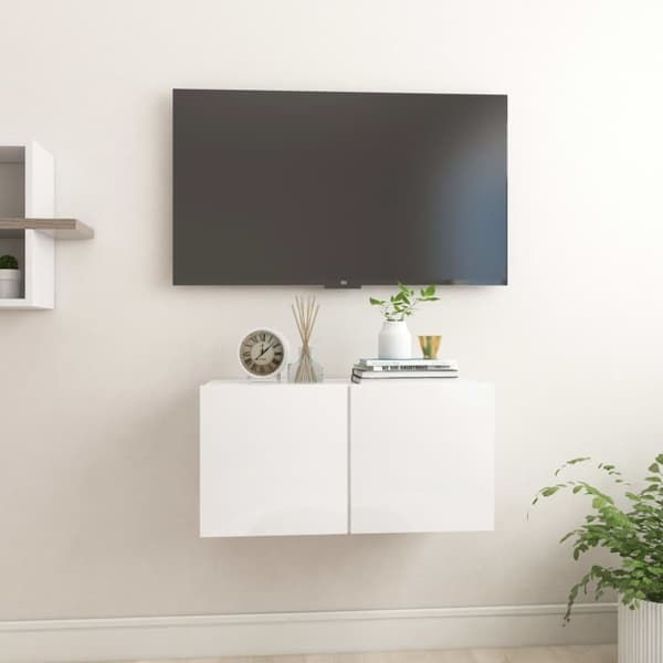 væghængt tv-skab 60x30x30 cm hvid højglans