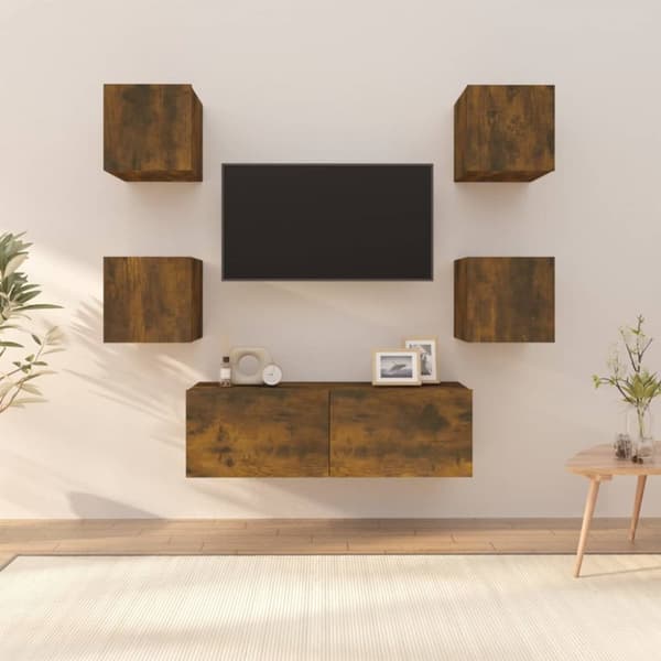 væghængt tv-bord 37x37x72 cm konstrueret træ røget egetræ