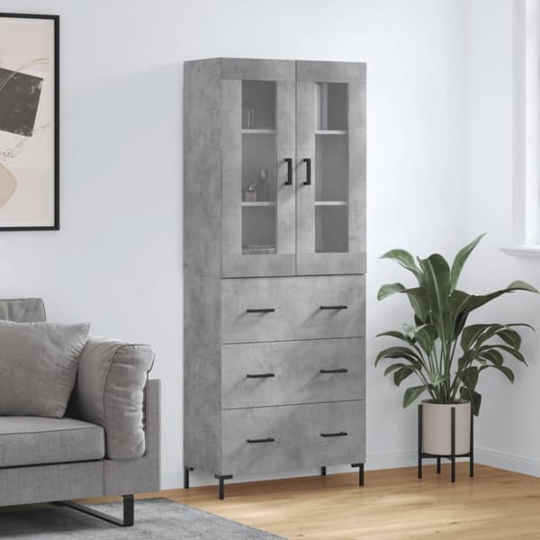 Kaappi betoninharmaa 69,5x34x180 cm tekninen puu