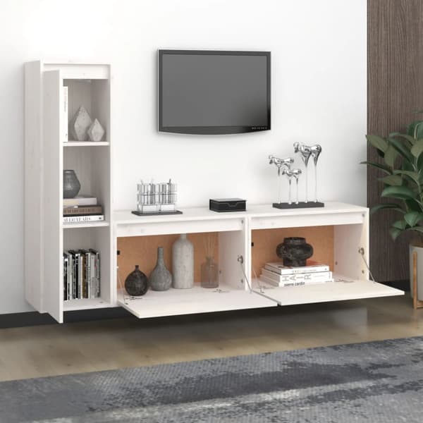 tv-skabe 3 dele massivt fyrretræ hvid