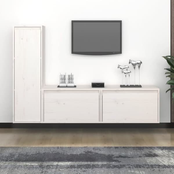 tv-skabe 3 dele massivt fyrretræ hvid