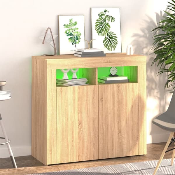 Senkki LED-valoilla Sonoma-tammi 80x35x75 cm