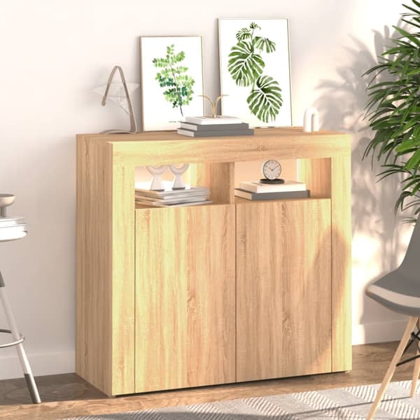 Senkki LED-valoilla Sonoma-tammi 80x35x75 cm