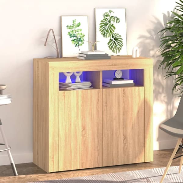 skænk med LED-lys 80x35x75 cm sonoma-eg