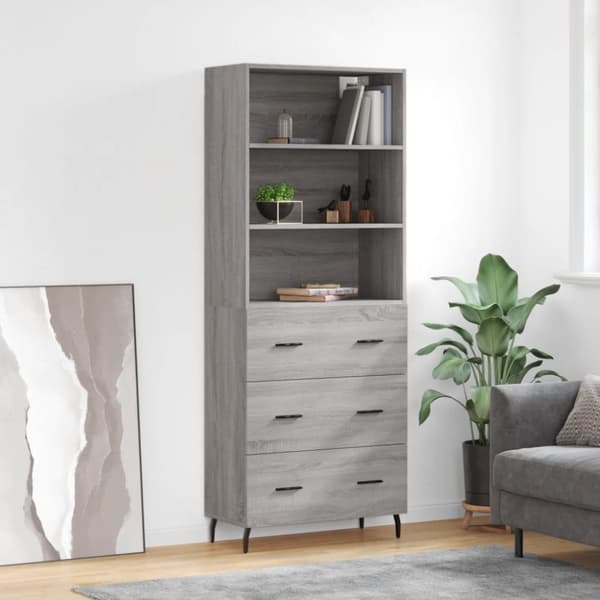 højskab 69,5x34x180 cm konstrueret træ grå sonoma-eg