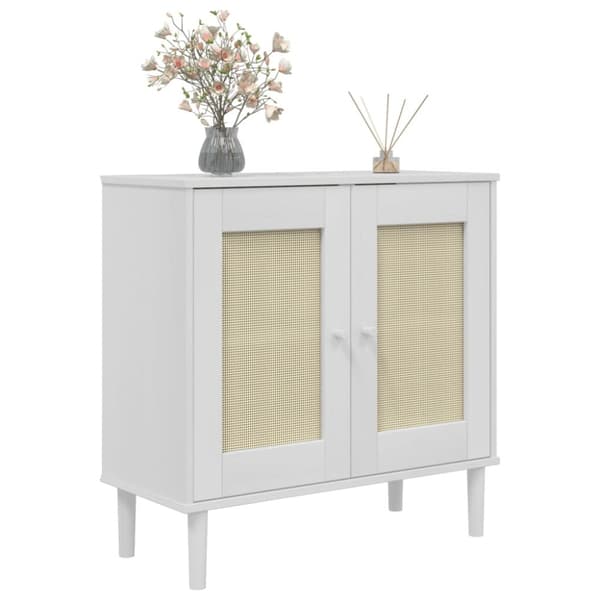 skænk SENJA 80x35x80 cm rattan-look massivt fyrretræ hvid