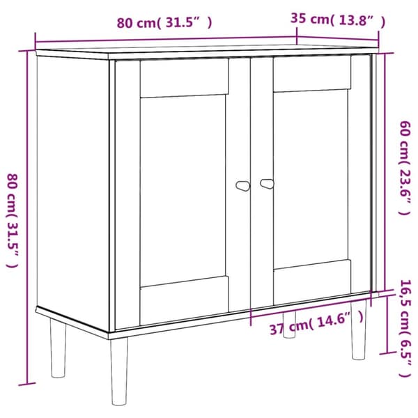skænk SENJA 80x35x80 cm rattan-look massivt fyrretræ hvid