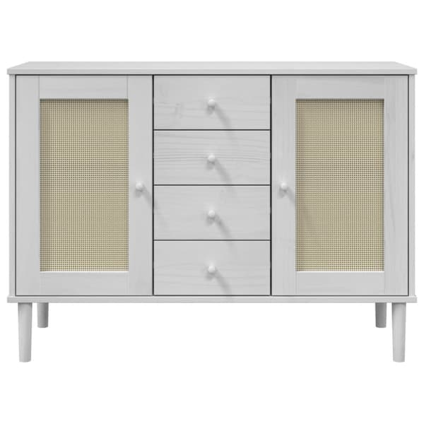 skænk SENJA 112x40x80 cm rattan-look massivt fyrretræ hvid