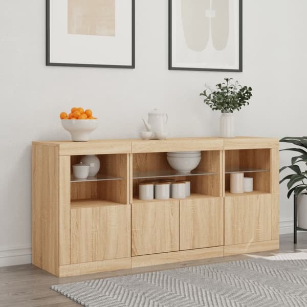 Senkki LED-valoilla Sonoma-tammi 142,5x37x67 cm