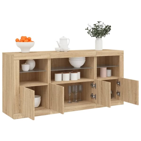Senkki LED-valoilla Sonoma-tammi 142,5x37x67 cm