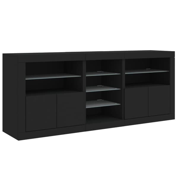 skænk med LED-lys 162x37x67 cm sort