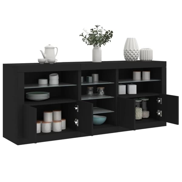 skænk med LED-lys 162x37x67 cm sort