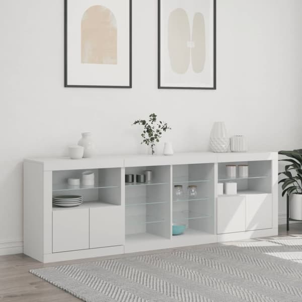 Skänk med LED-belysning vit 202x37x67 cm