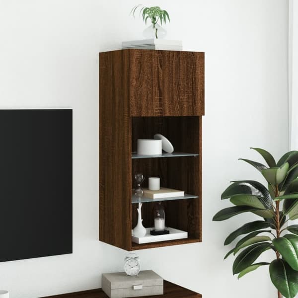 Tv-bänk med LED-belysning brun ek 40,5x30x90 cm