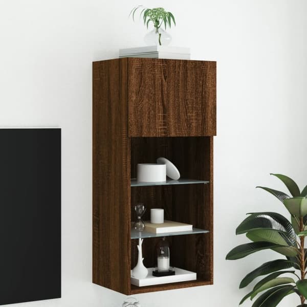 Tv-bänk med LED-belysning brun ek 40,5x30x90 cm