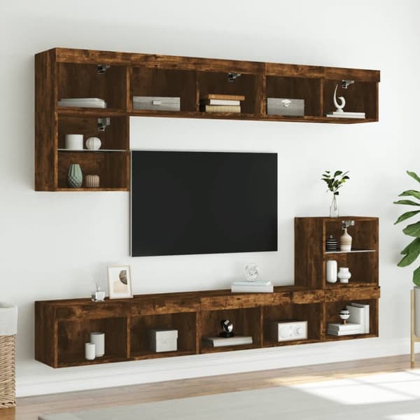 Tv-bänk med LED-belysning 2 st rökfärgad ek 80x30x30 cm