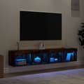 Miniatyrbild 4 av 10: Tv-bänk med LED-belysning 2 st rökfärgad ek 80x30x30 cm