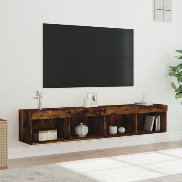 Tv-bänk med LED-belysning 2 st rökfärgad ek 80x30x30 cm