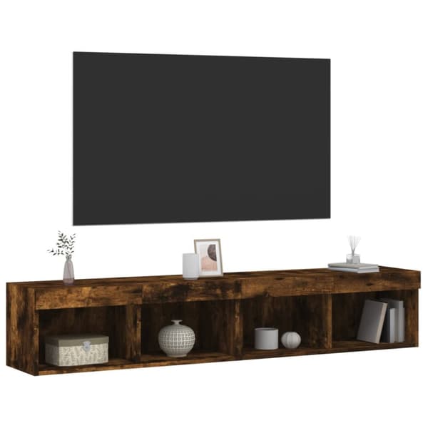 Tv-bänk med LED-belysning 2 st rökfärgad ek 80x30x30 cm