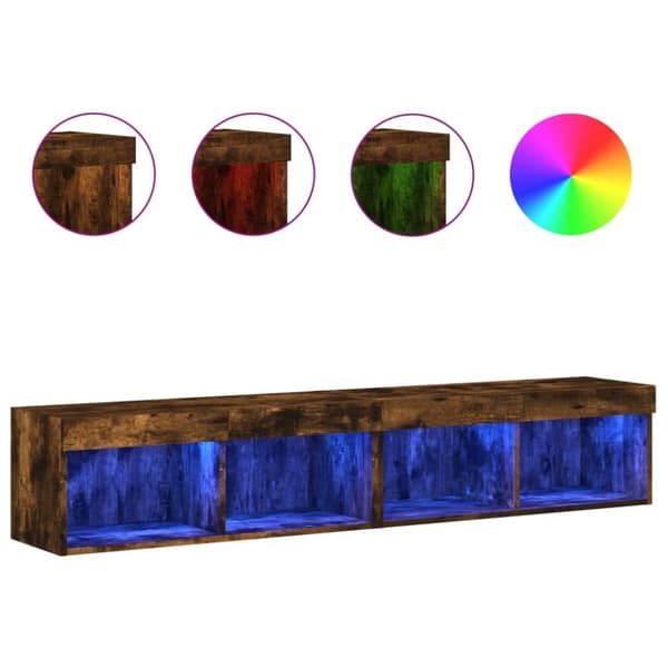 Tv-bänk med LED-belysning 2 st rökfärgad ek 80x30x30 cm