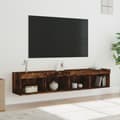 Miniatyrbild 1 av 10: Tv-bänk med LED-belysning 2 st rökfärgad ek 80x30x30 cm
