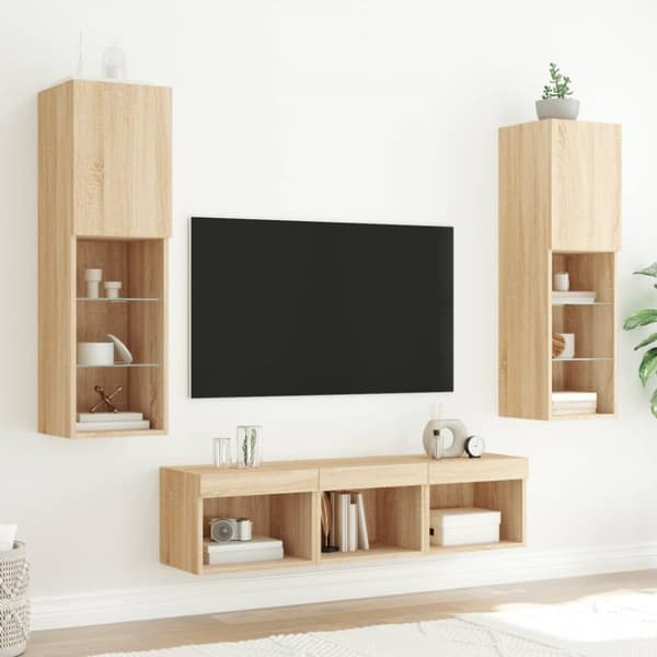 Tv-bänk 5 delar LED sonoma-ek konstruerat trä
