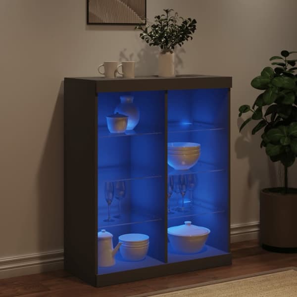 skænk med LED-lys 81x37x100 cm sort