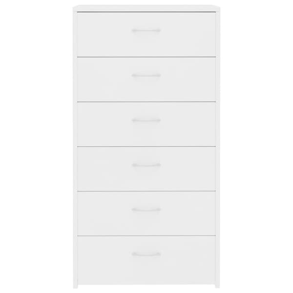 kommode med 6 skuffer 50x34x96 cm konstrueret træ hvid