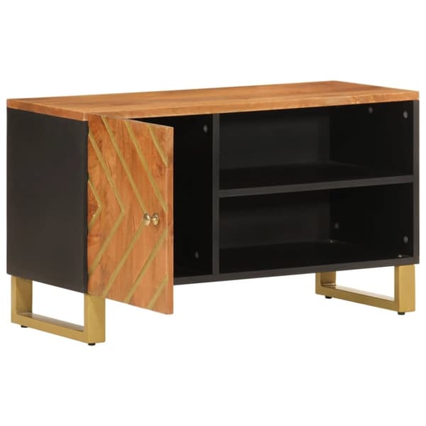tv-bord 80x31,5x46 cm massivt mangotræ brun og sort