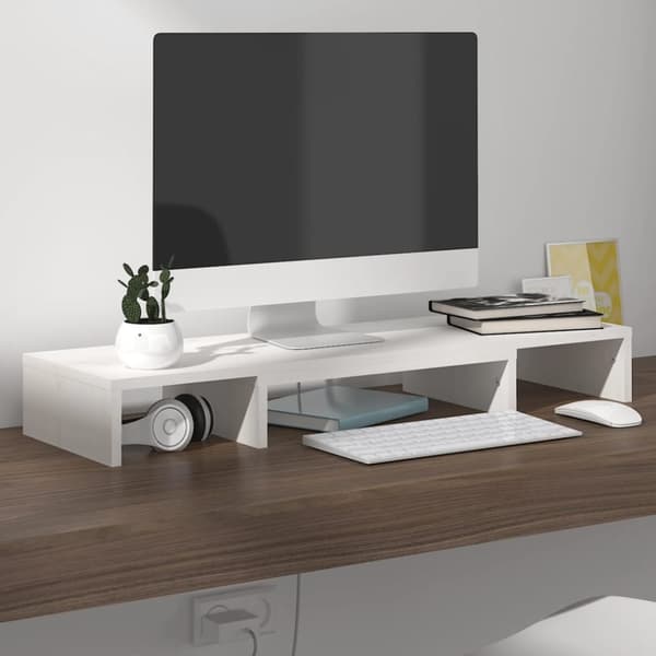 Skärmställ vit 80x24x10,5 cm massiv furu