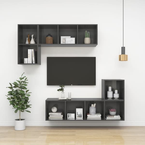 Väggmonterad tv-bänk grå högglans 37x37x72 cm konstruerat trä