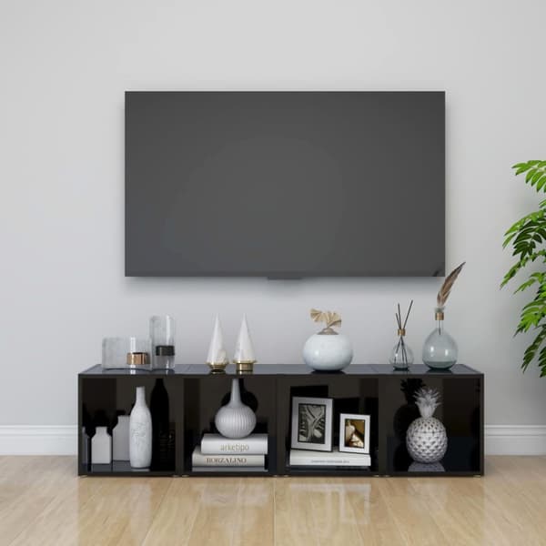 TV-bänk 4 st svart högglans 37x35x37 cm konstruerat trä