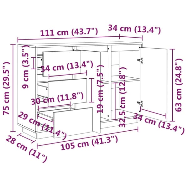 skænk 111x34x75 cm massivt fyrretræ hvid