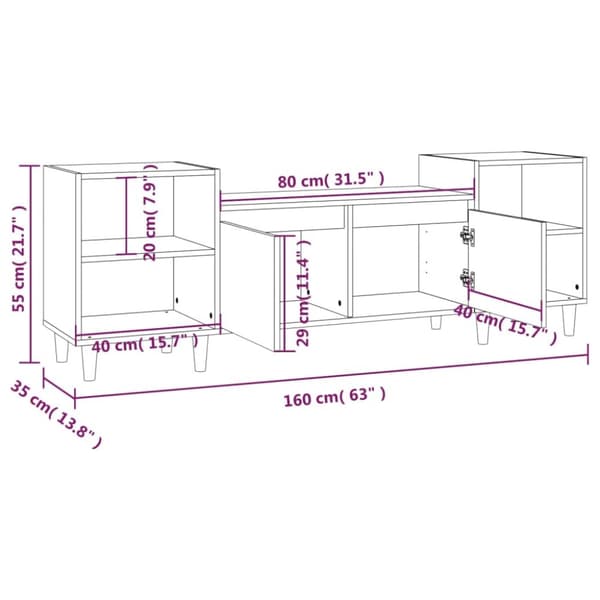 tv-bord 160x35x55 cm konstrueret træ røget egetræsfarve