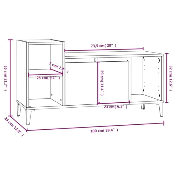 Tv-bänk rökfärgad ek 100x35x55 cm konstruerat trä