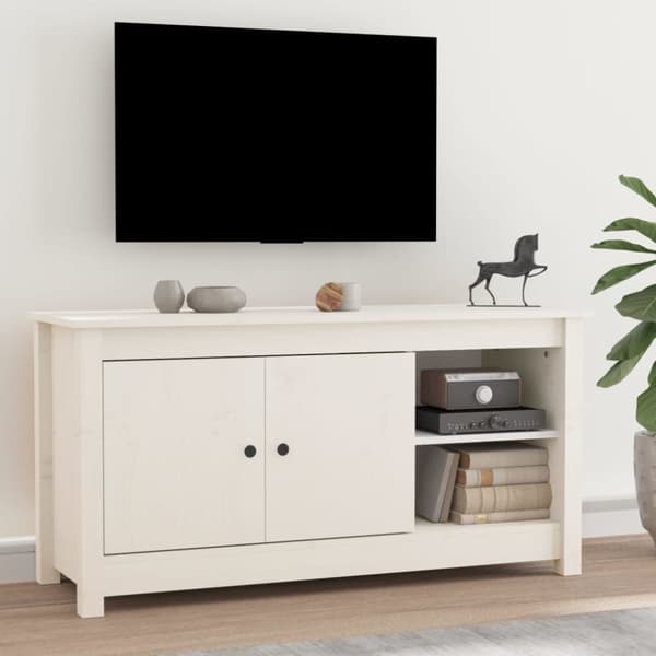 tv-bord 103x36,5x52 cm massivt fyrretræ hvid